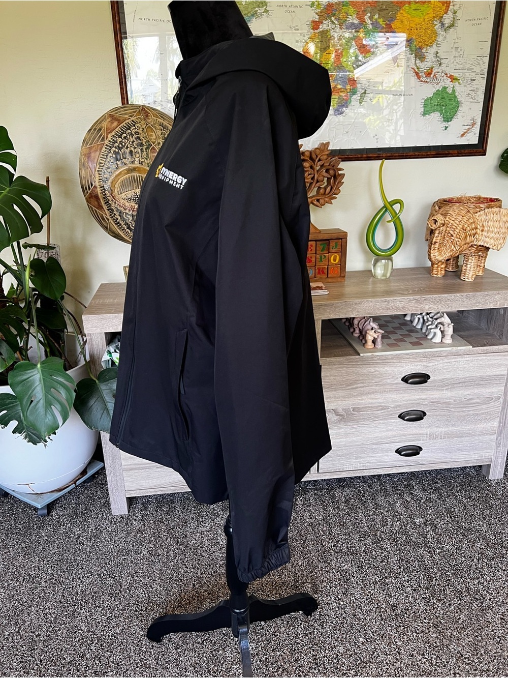 Port Authority Black Hooded Raincoat with Yellow Logo Patch - Picture 4 of 9